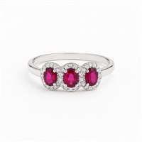 Anello da donna in oro bianco 18 kt con tre zirconi rosa ovali e contorno di zirconi bianchi – Misura 17 – 2.50 g – Idee Preziose dal 1987 - IP.AK18B/18